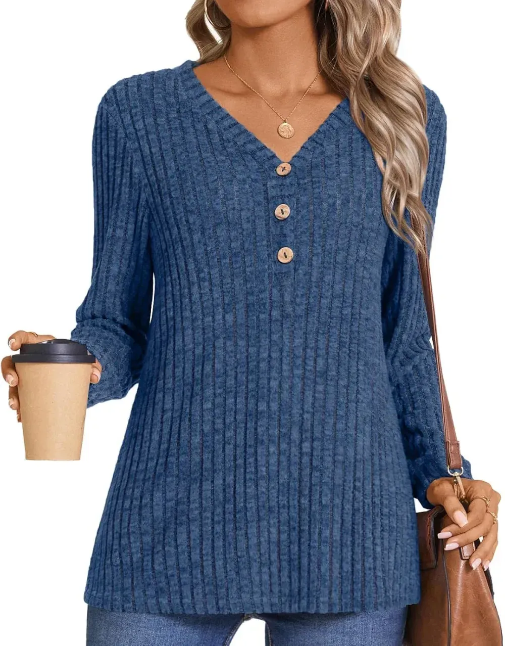 HOTGIFT Womens 2024 Fall Winter Tunic Tops Long Sleeve Casual T-Shirts Soft Comfy Stripe Blouse Lightweight