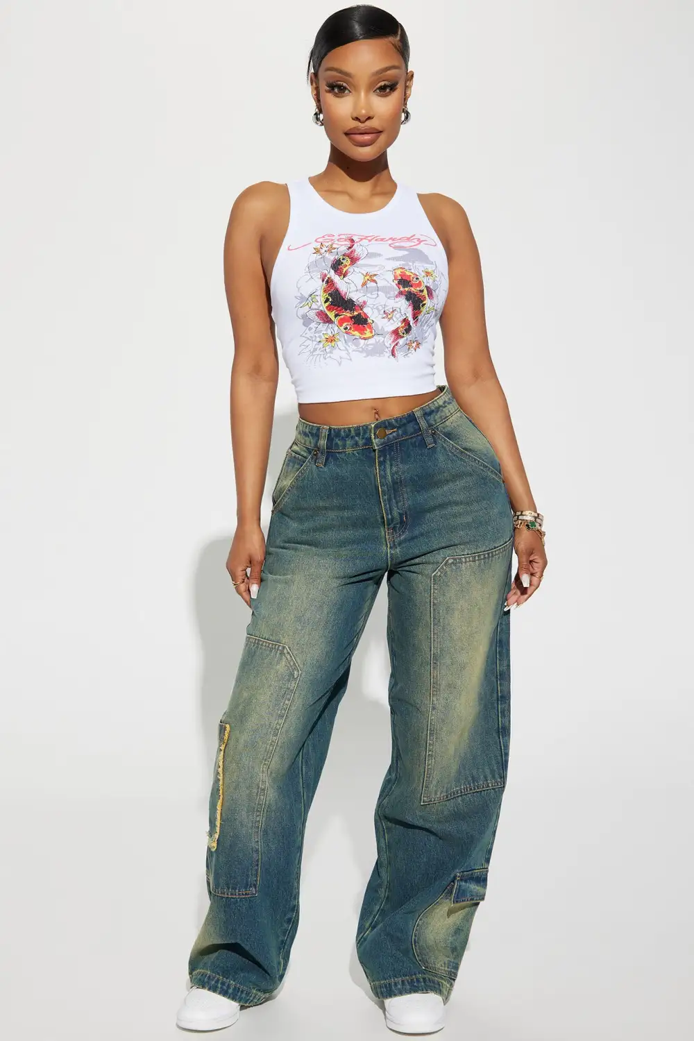 Ed Hardy Koi Fish Tank Top - White