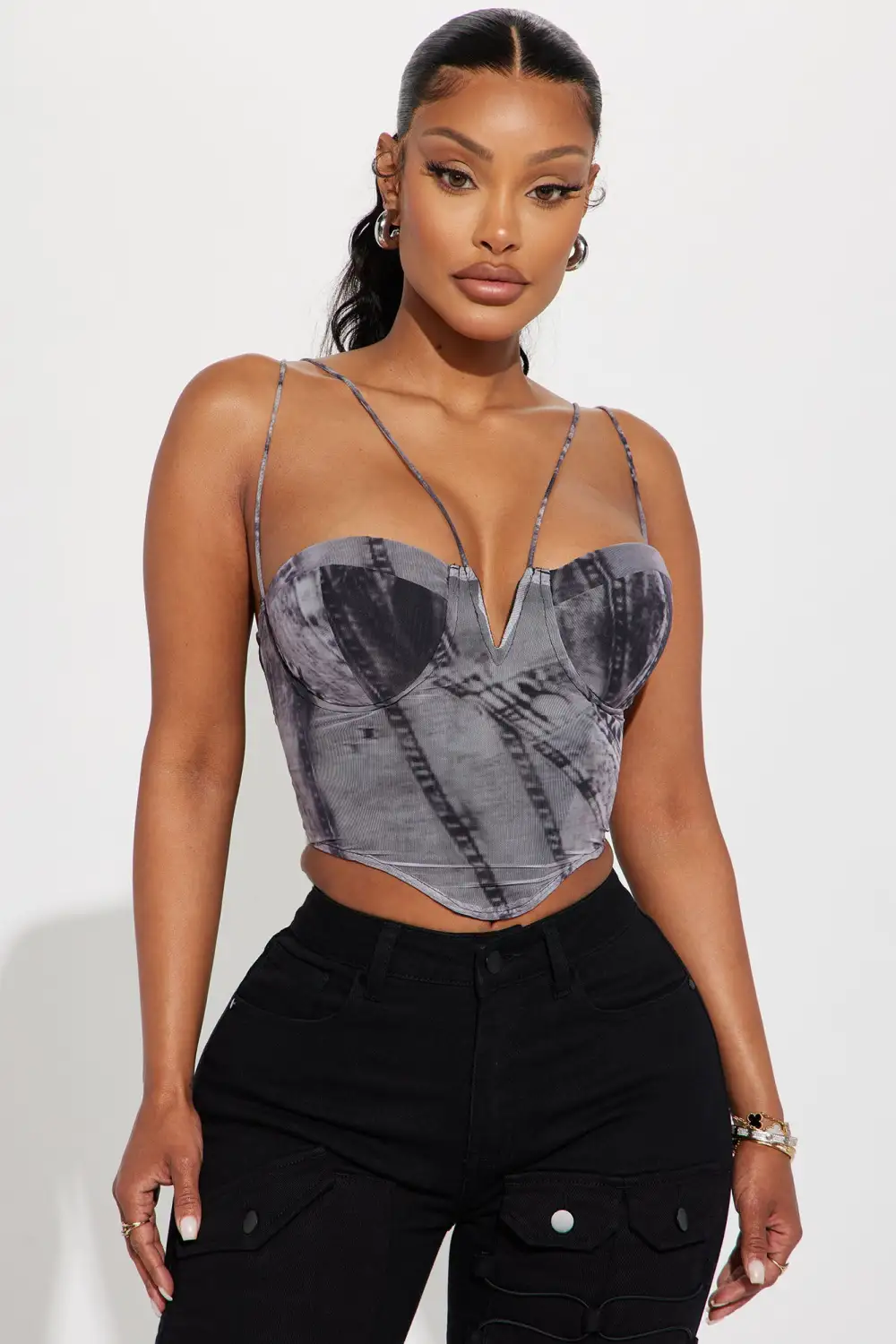 Don't Be Shy Mesh Corset Top - Grey/combo
