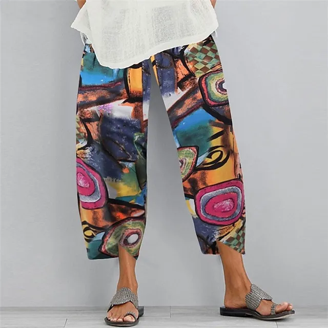 Women's Linen Pants Chinos Slacks Ankle-Length Cotton And Linen Pocket Baggy Mid Waist Basic Casual / Sporty Daily Weekend Pink Red S M Summer Spring &  Fall