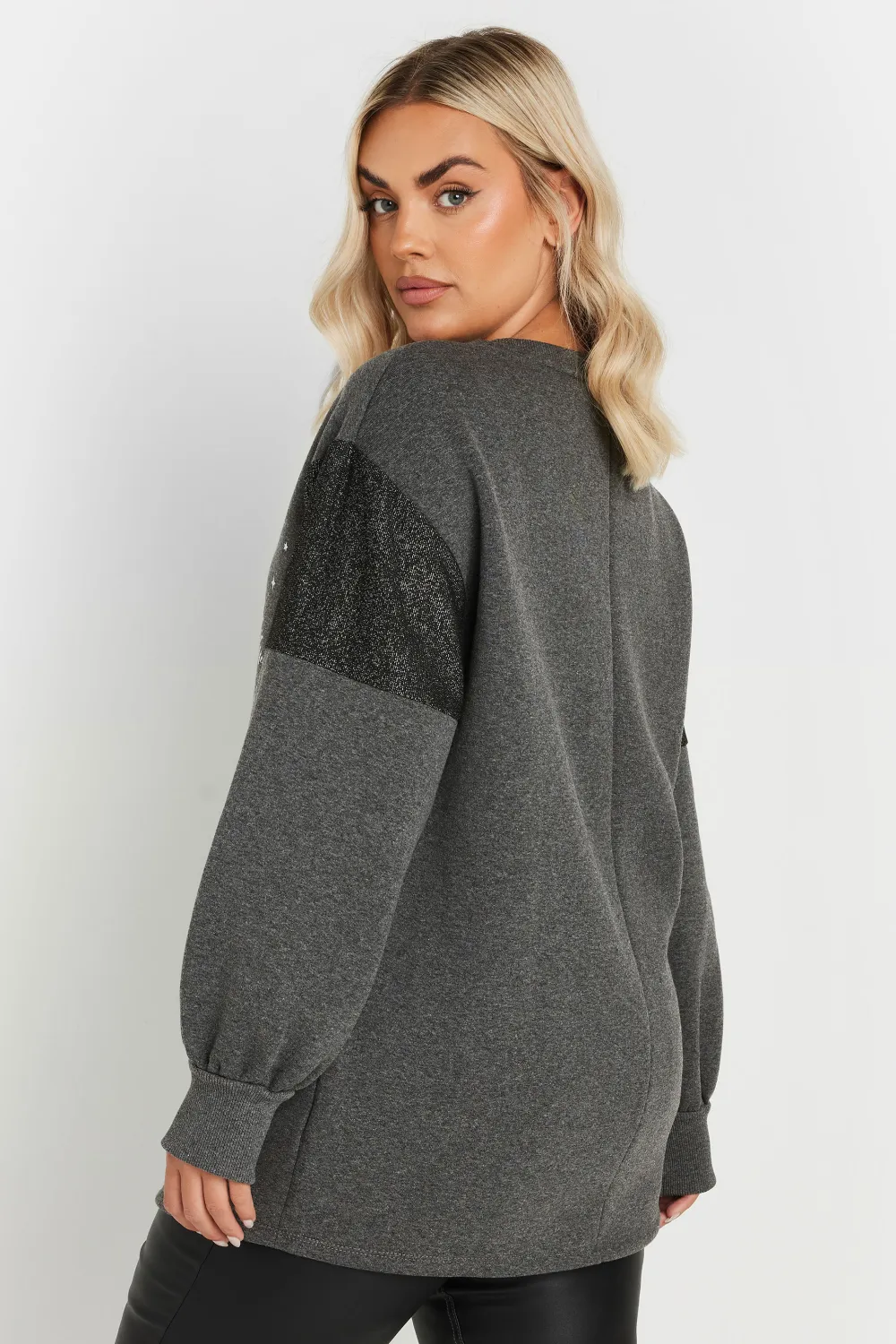 YOURS Curve Navy Blue Metallic Christmas Tree Sweatshirt