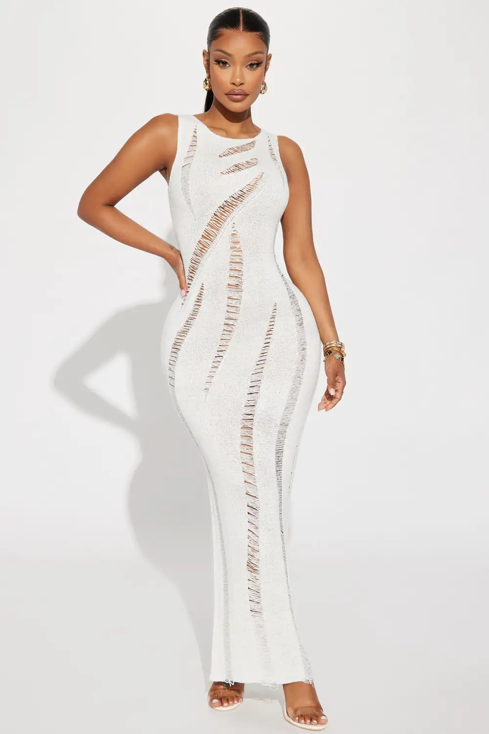 Avery Crochet Maxi Dress - White