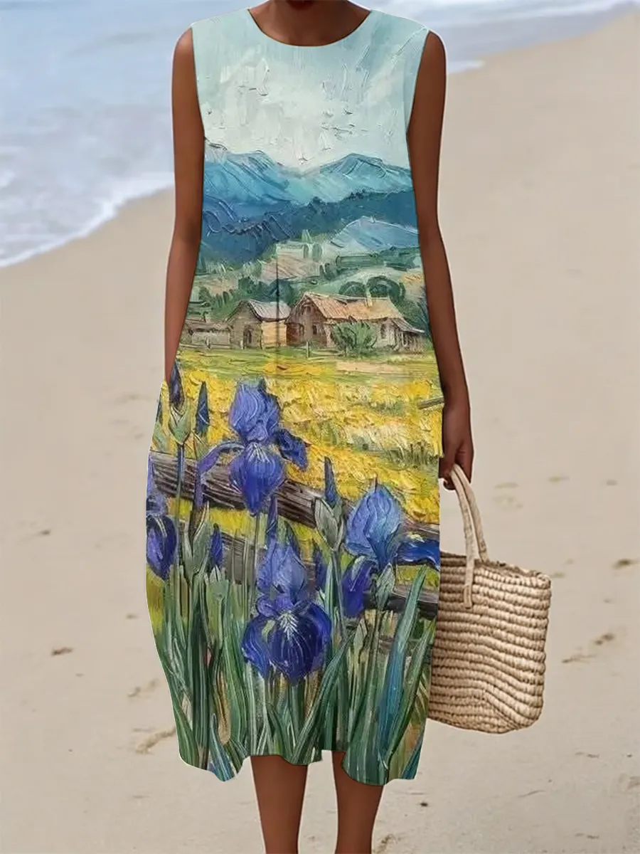 Women's Leisure Vacation Oil Painting Art Flower Dress