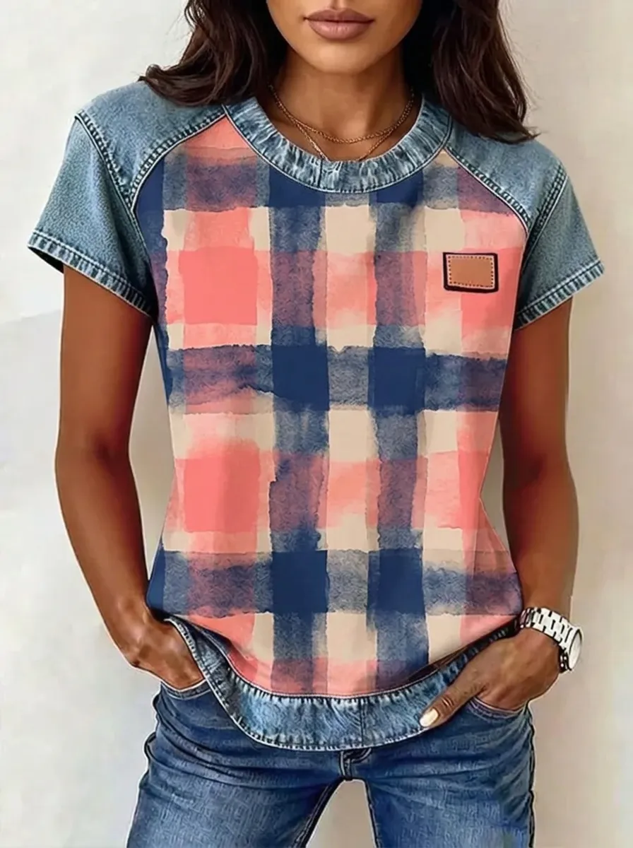 Women's Nashville Country Plaid Pattern Printed T-shirt