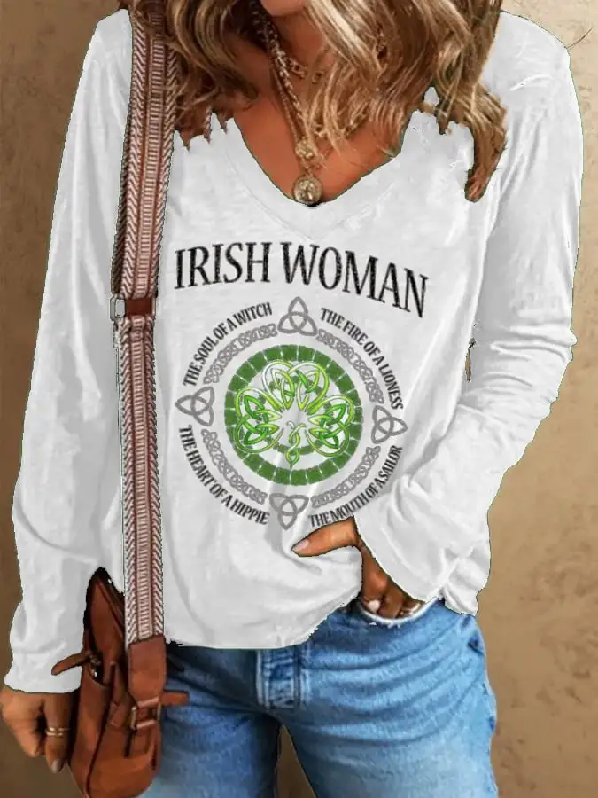 Women's St.Particks Day Irish Woman Print Casual Long-Sleeve T-Shirt