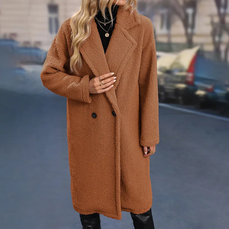Lapel Collar Solid Plush Coat