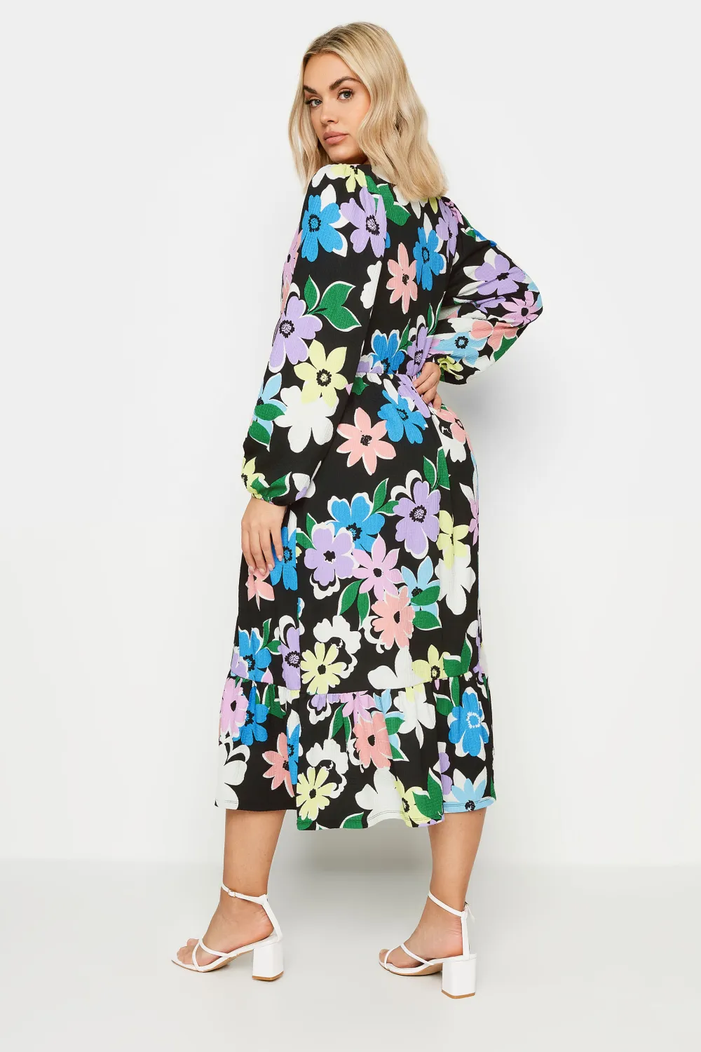 YOURS Curve White Floral & Leopard Print Textured Wrap Dress