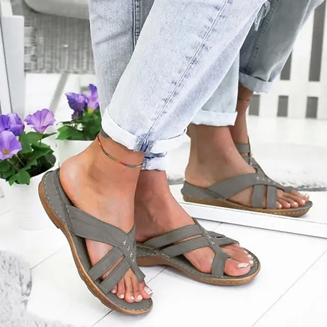 Women's Sandals Wedge Sandals Orthopedic Sandals Gladiator Sandals Roman Sandals Outdoor Daily Walking Wedge Sandals Summer Flat Heel Open Toe Vintage Classic Casual Microfiber PU Loafer Solid Color