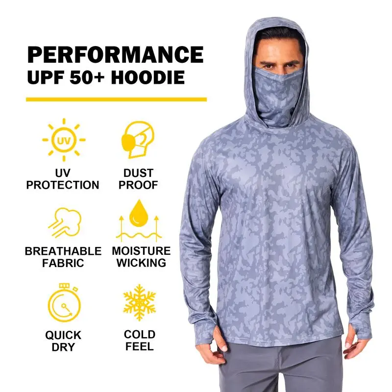 Men's UPF 50+ Hooded Camo Print Sun Protection Shirts