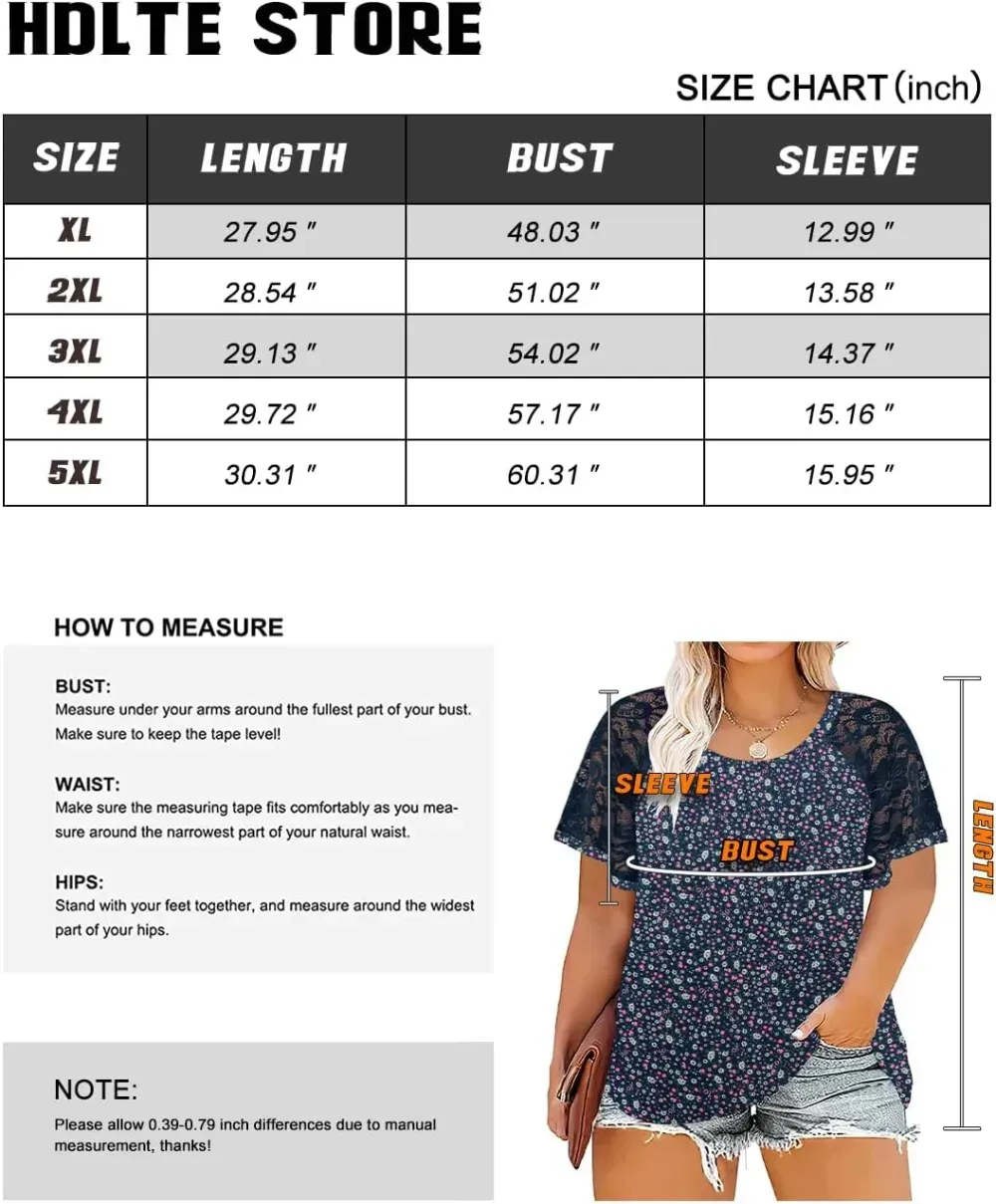HDLTE Womens Plus Size Tops Floral Bell Sleeves Blouses Summer Crewneck Tunic Loose Casual T Shirts