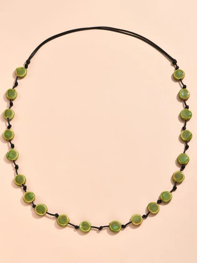 Vintage Ethnic Ceramic Gradient Flat Bead Long Necklace Sweater Chain Dress Necklace