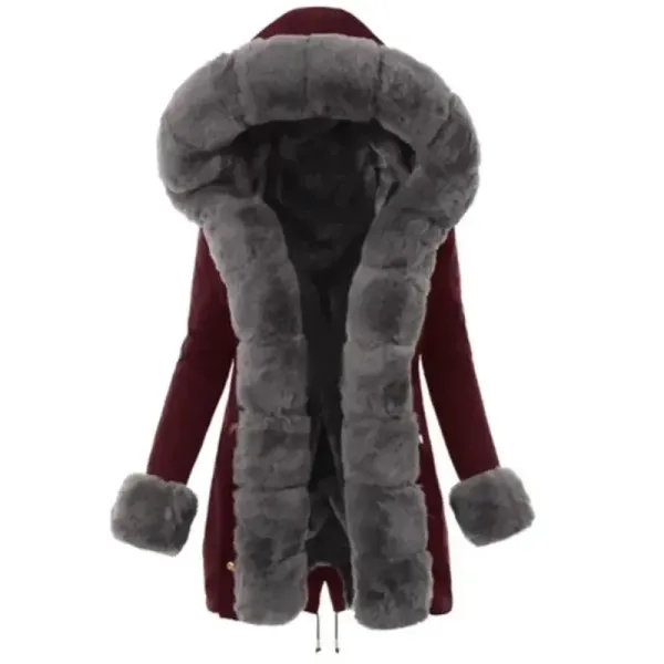 Hooded Grey Faux Fur Parka Coat