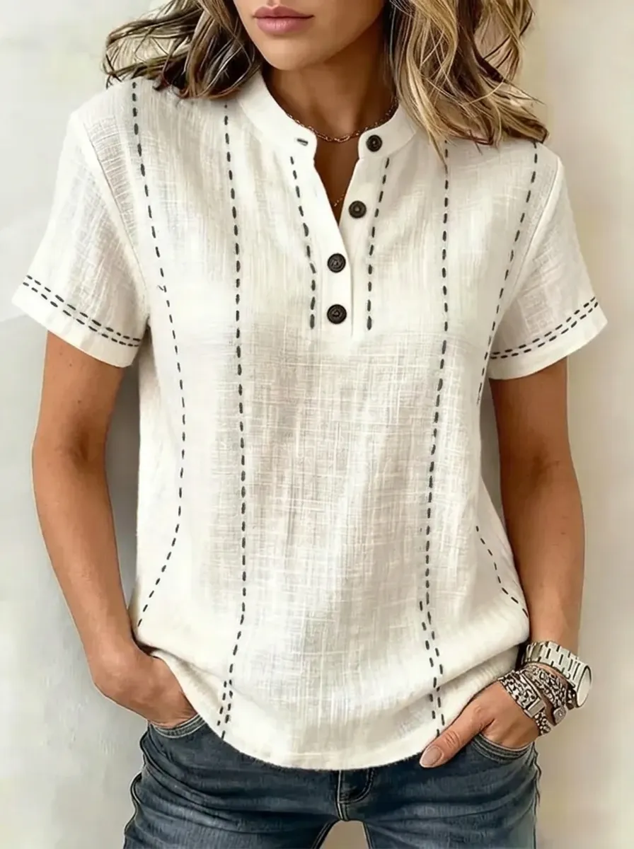 Women's Nashville Travel Vertical Stitch Printed Henley Shirt