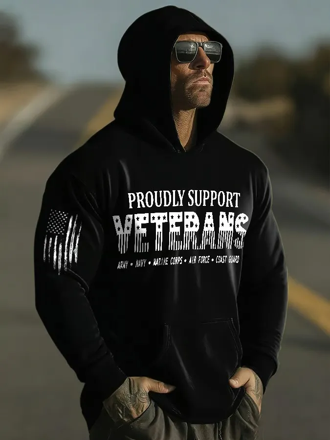 Men's Proudly Support Veterans Print Print Hoodie