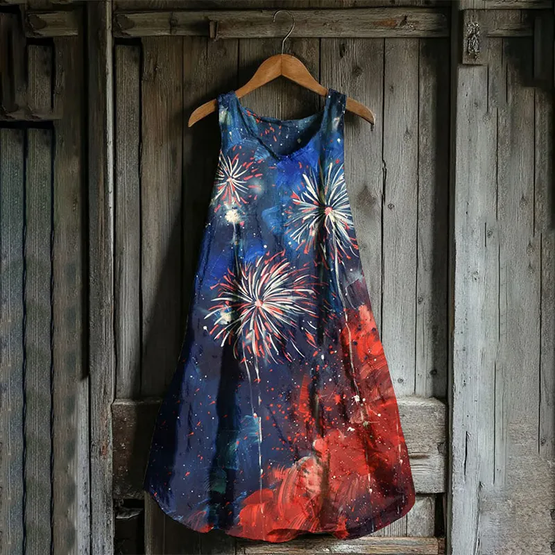 Women's Vintage Independence Day Linen Blend Tank Dress