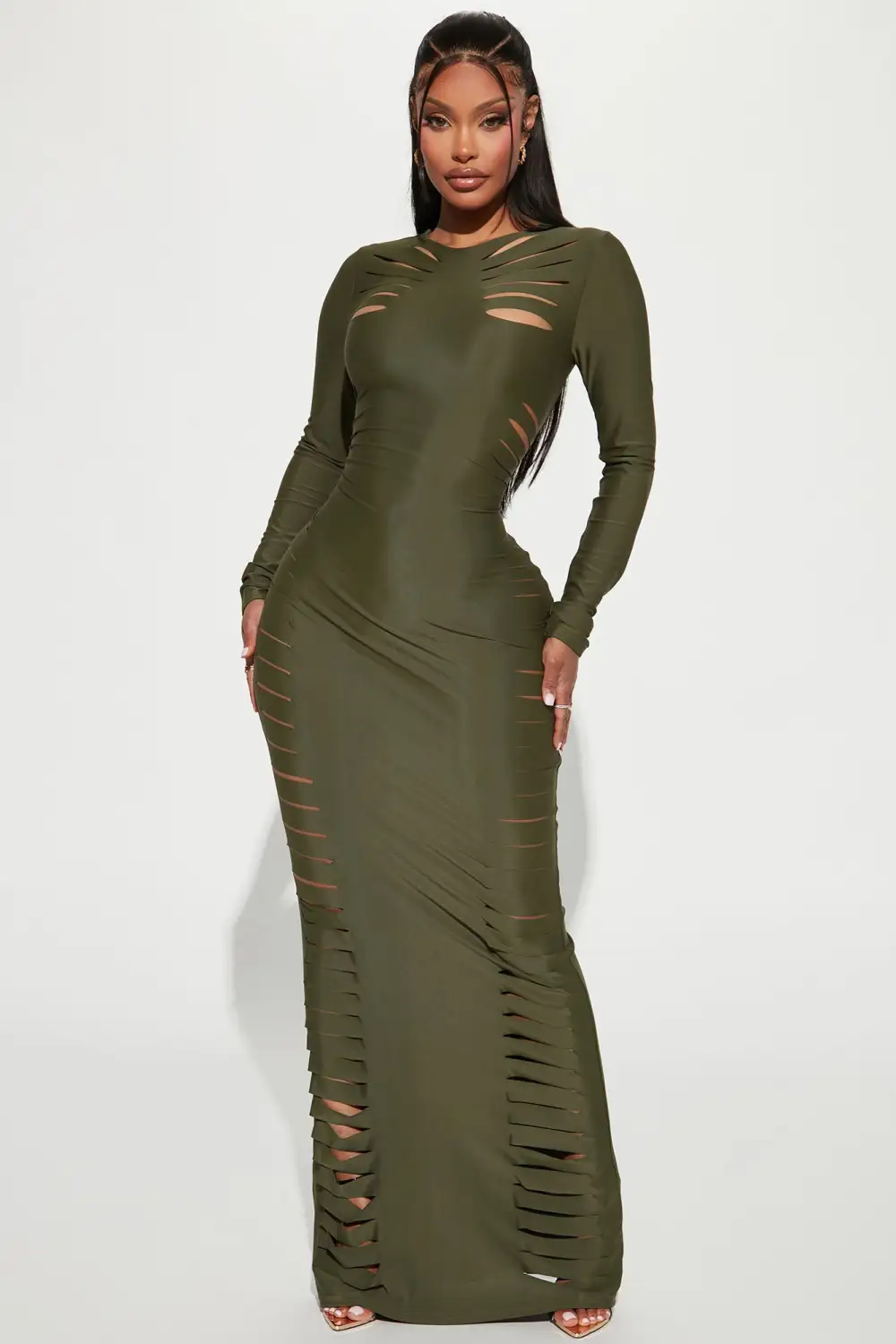 Melissa Distressed Maxi Dress - Olive