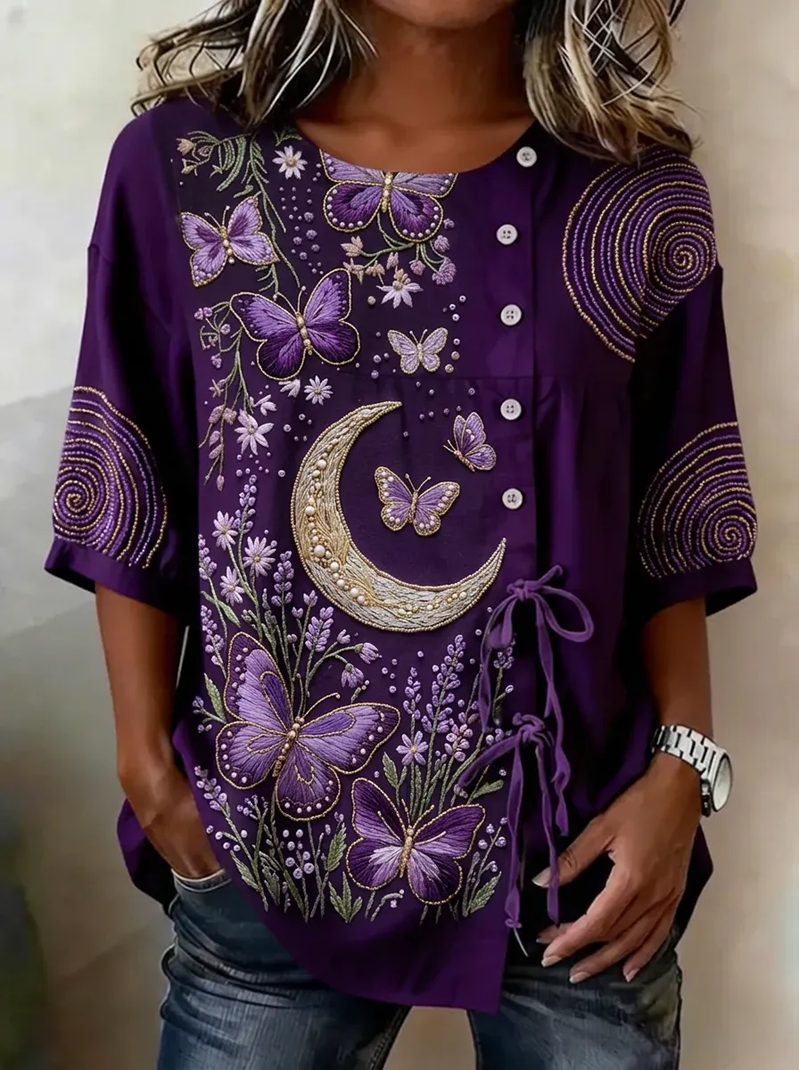 Women's Nashville Butterfly Moon Floral Printed Top