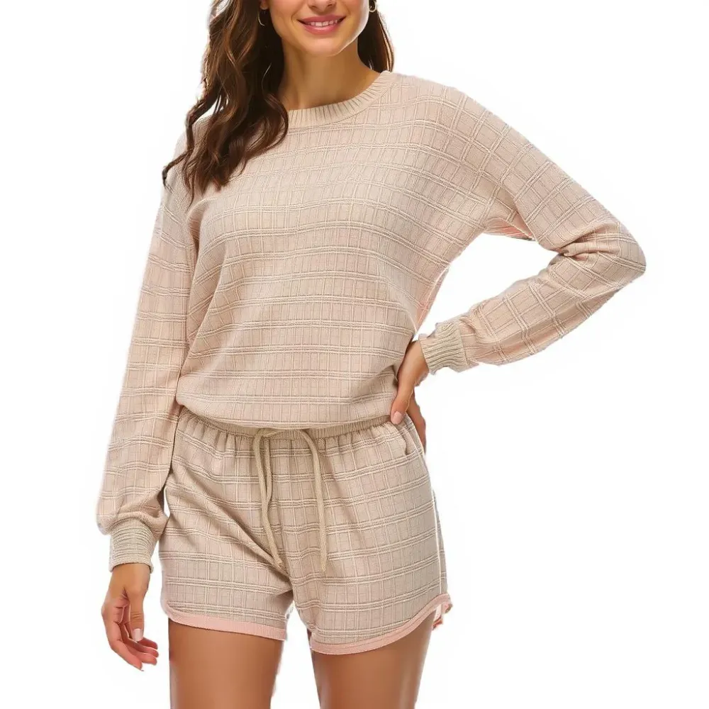 Long-sleeved Shorts Home Service Waffle Two-piece Suit