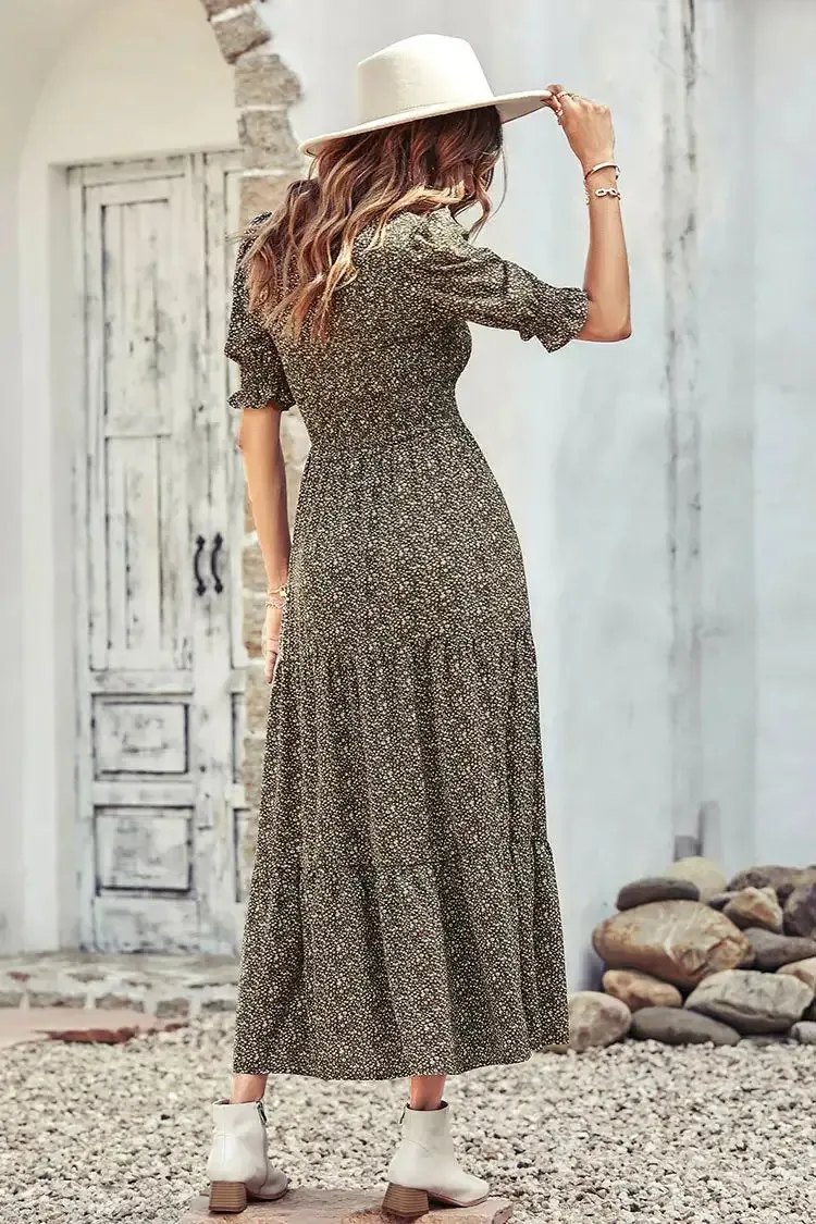 Summer Ruffle Bohemian Tiered Smocked Maxi Dress