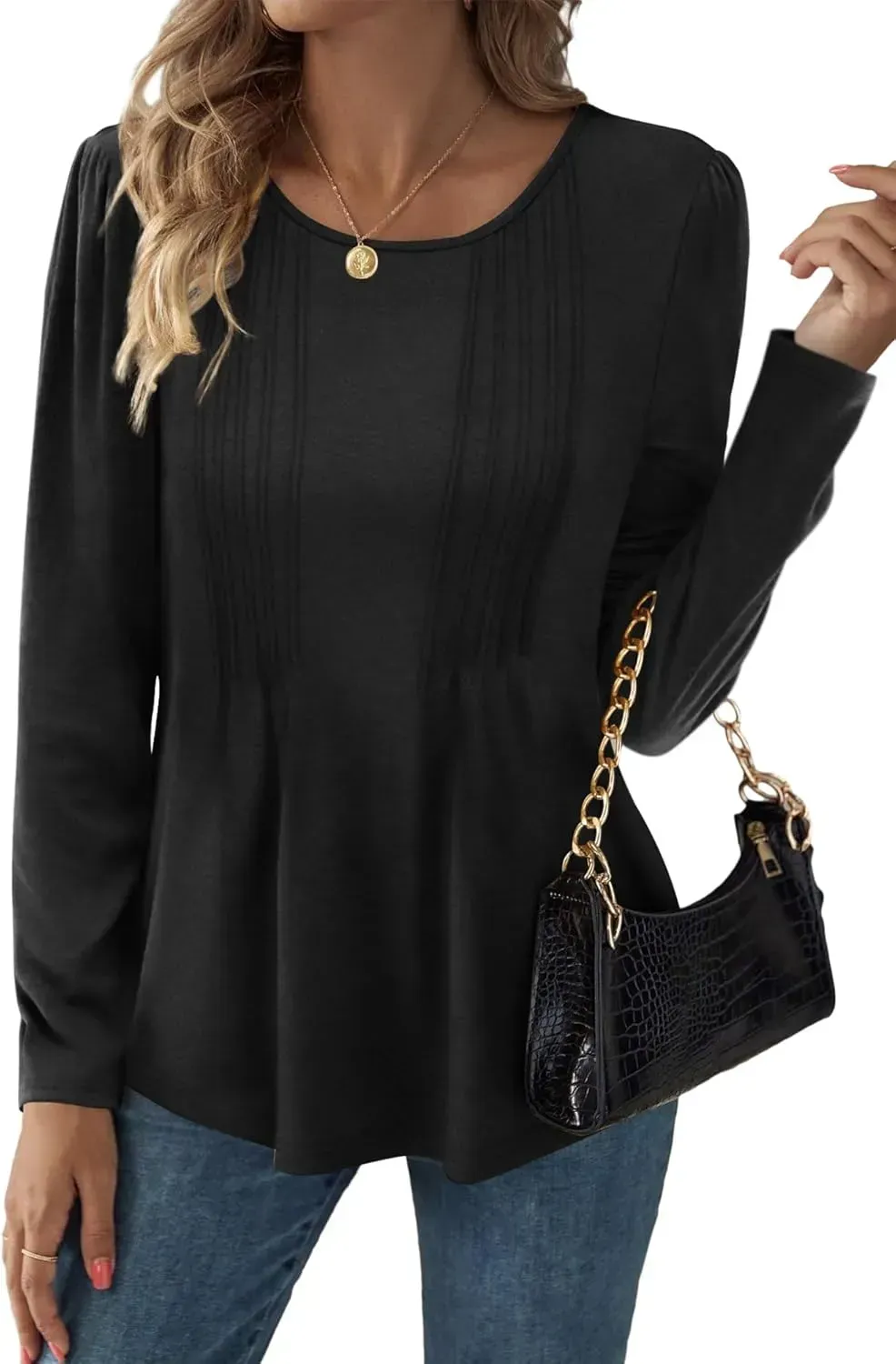 WIHOLL Blouses for Womens Dressy Casual 2024 Fall Tops Long Sleeve Shirts Loose Fit Tunics