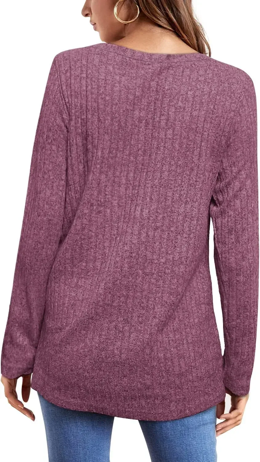 OFEEFAN Long Sleeve Shirts for Women Lightweight Crew Neck Casual Tunic Tops