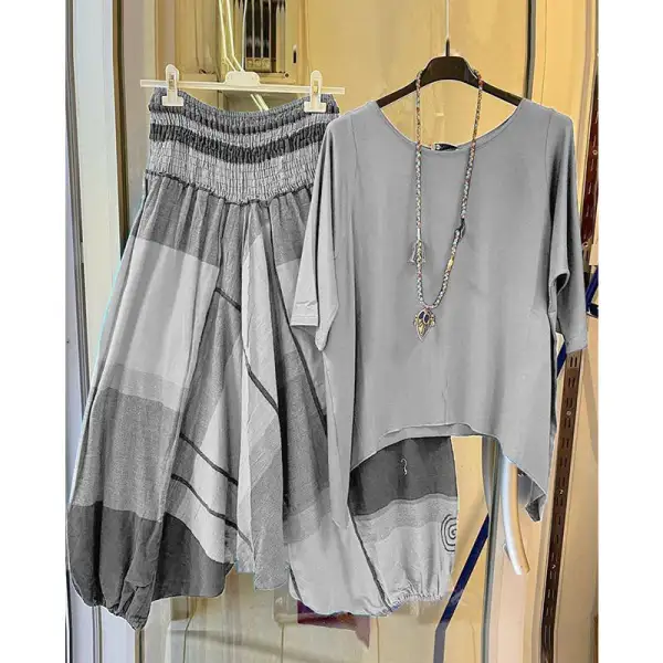 Women Cotton Linen Tank Shirt & Pants Relaxed Fit S-5XL Loose knickerbockers pants & Solid Color Shirt ,Cotton Linen Shirt & Pants Two-piece Matching Set