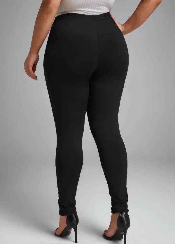Black Lace Skinny Elastic Waist High Waisted Pants