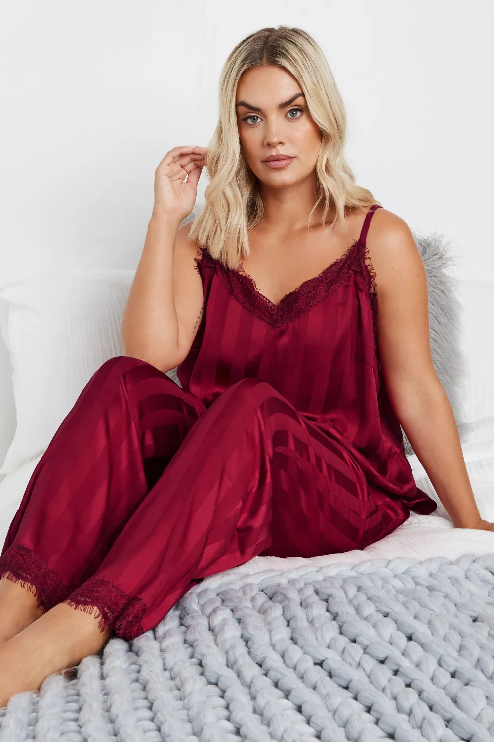 YOURS Curve Red Stripe Satin Pyjama Set