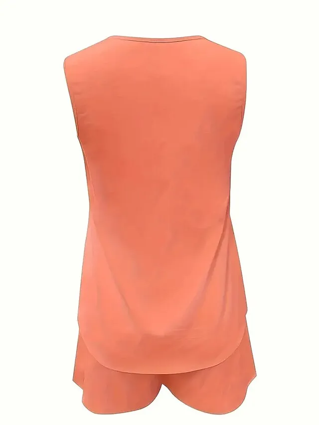 🔥Buy Now Get Free Sunglasses🔥Women's Tank Top Shorts Sets Solid Color Casual Daily