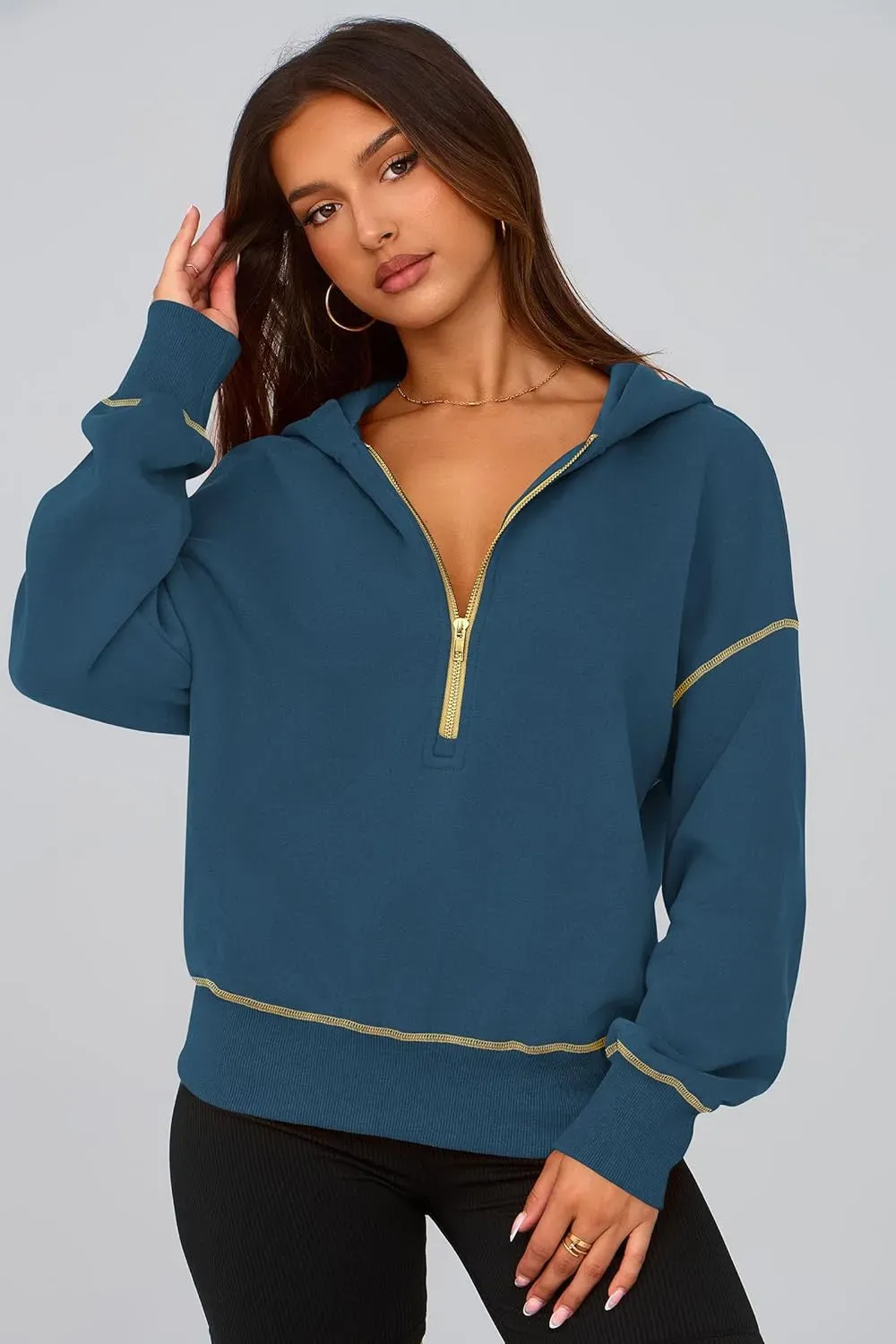 Women's Hooded Sweatshirts Long Sleeve Half Zip Cropped Hoodie Pullover Winter Fashion Clothes
