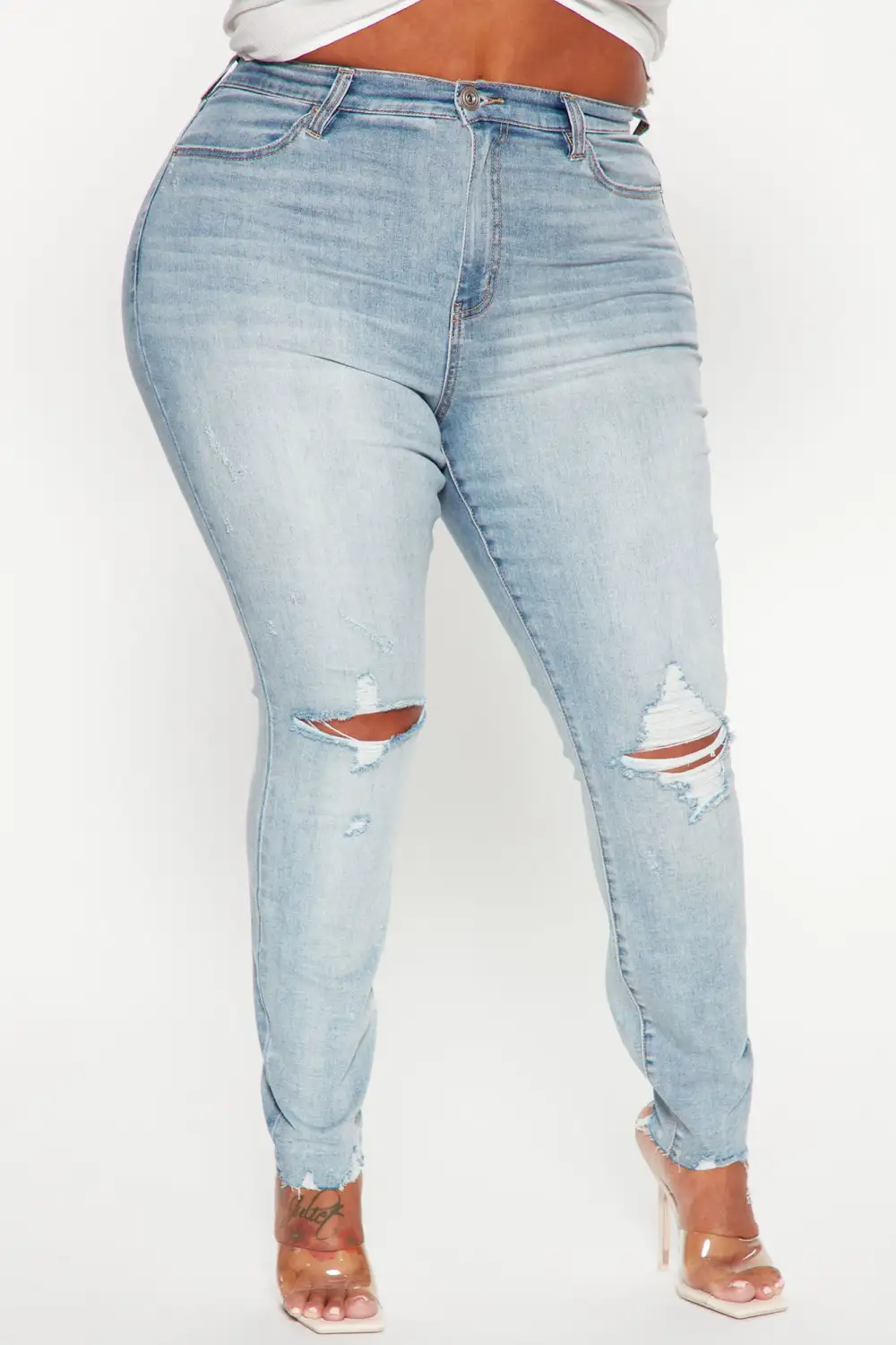 Deja Vu Curvy Stretch Skinny Jeans - Light Blue Wash