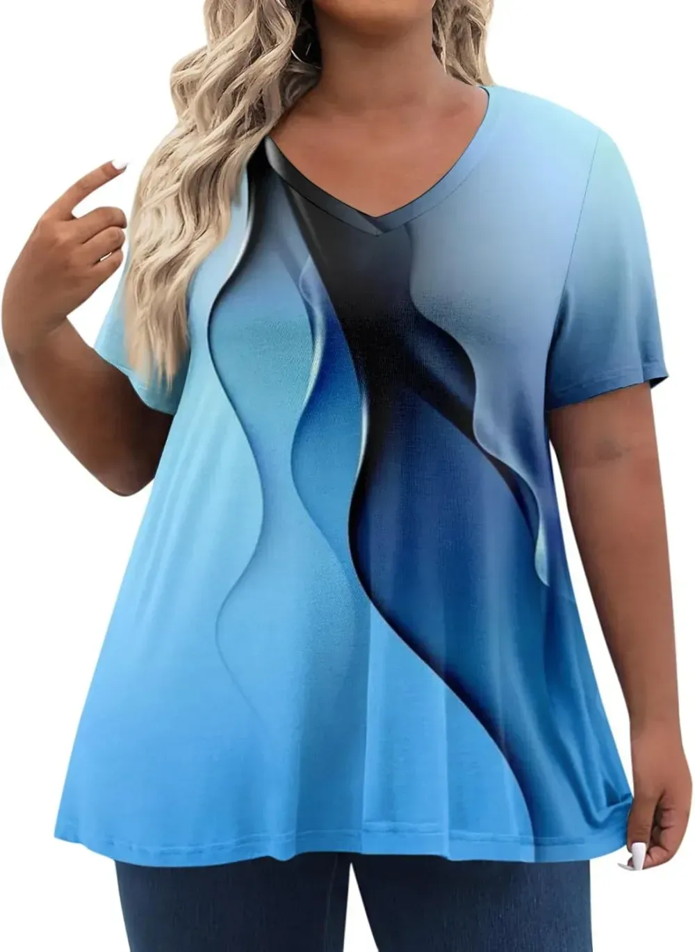 Plus Size Tops for Women Dressy Short Sleeve V Neck Shirts for Women Summer Tops for Women 2024 Floral Print Top