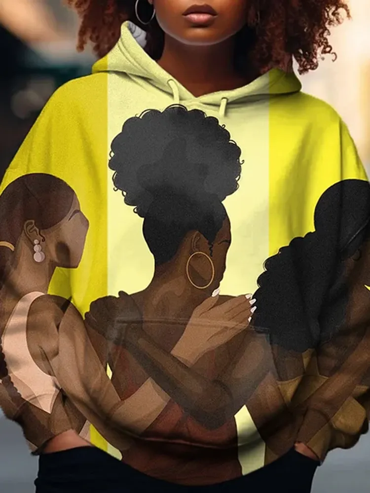 Black Girls Shoulder To Shoulder Printed Women'S Hoodies