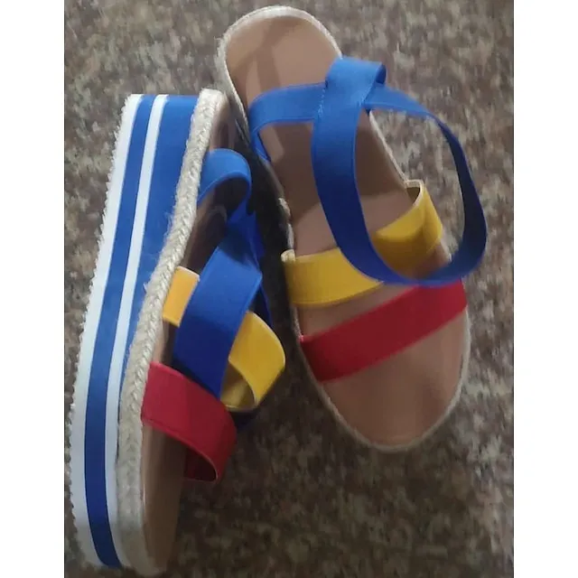 Women's Sandals Wedge Sandals Platform Sandals Plus Size Daily Summer Platform Wedge Heel Ankle Strap Heel Open Toe Casual Elastic Fabric Loafer Solid Colored Black Blue