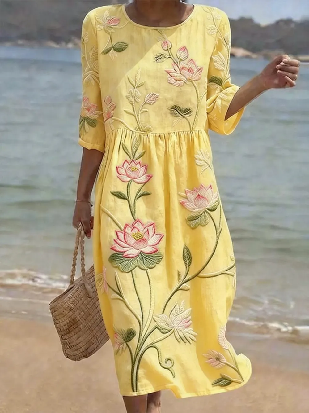 Women's Casual Floral Print Round Neck Dress