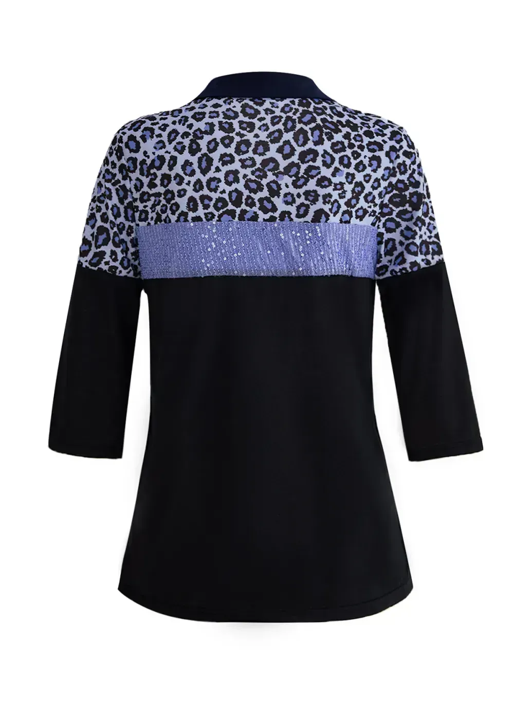 Blue Patchwork Leopard Three Quarter Length Sleeve Blouse