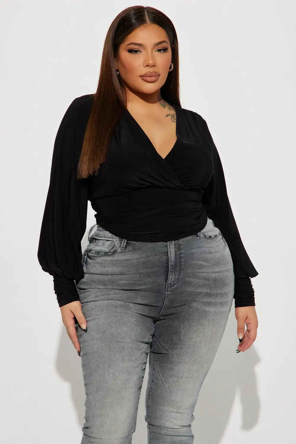 Samantha Surplice Top - Black