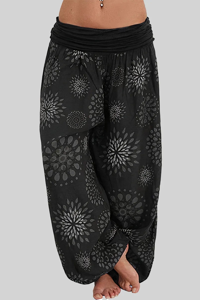 Allover Print Ruched Low Waist Harem Pants