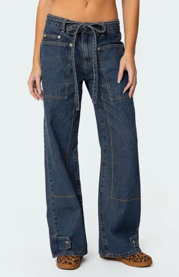 Edikted Funky Stitch Low Rise Jeans