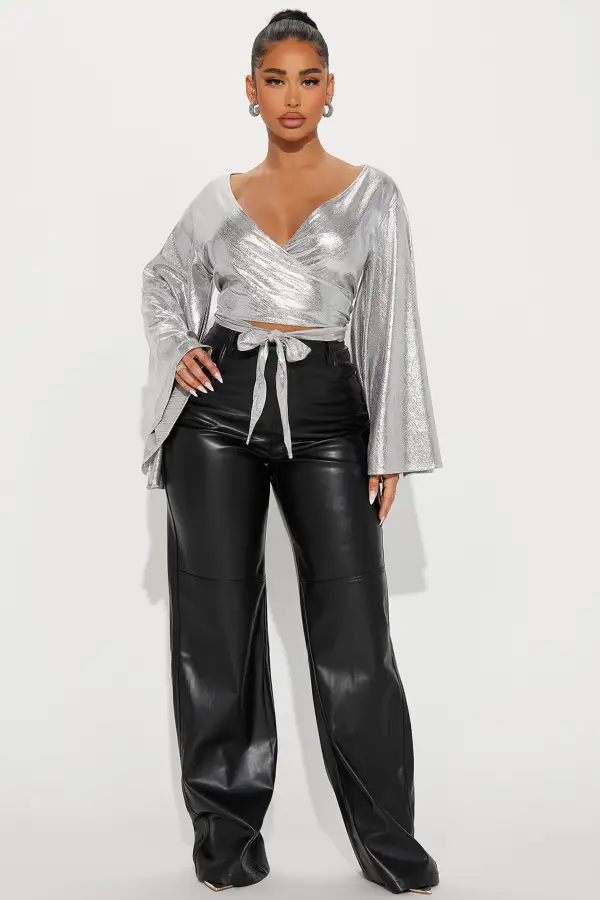 Disco Diva Metallic Blouse Top - Silver