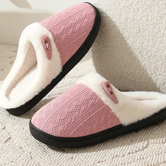 Light Pink Closed Toe Falt Tweed Slippers