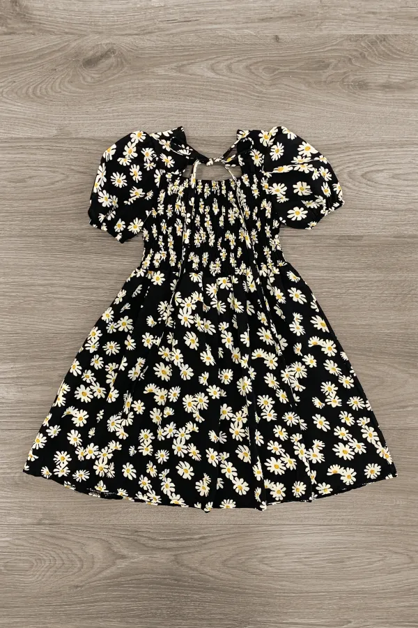 Black Daisy Short Sleeve Dress