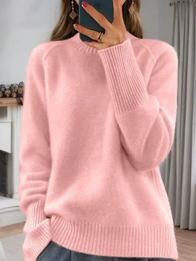 Women's Sweater Pullover Sweater Jumper Turtleneck Knit Knitted Raglan Sleeves Spring Fall Home Daily Holiday Daily Casual Soft Long Sleeve Pure Color White Light Green