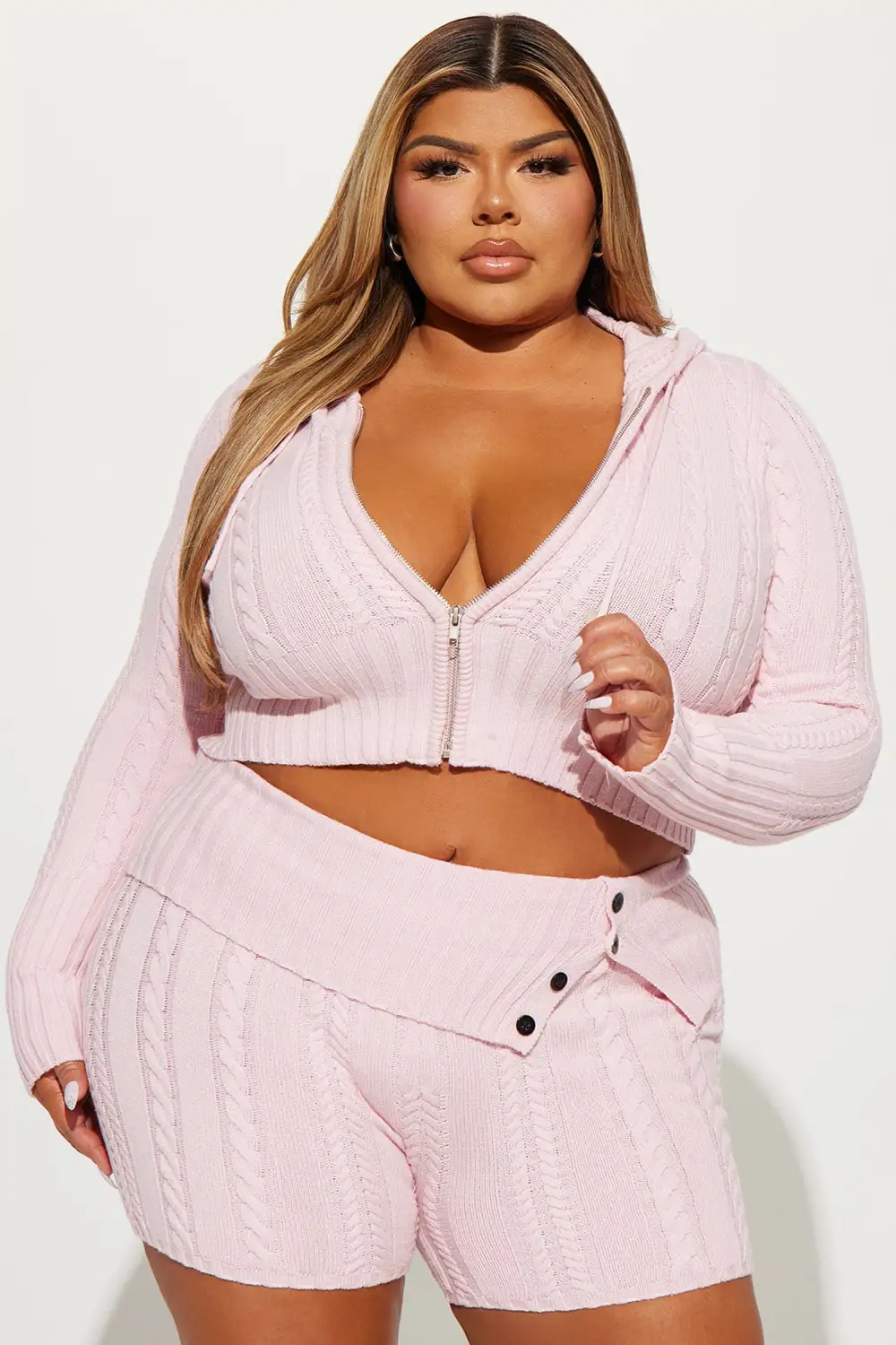 Soft Energy Sweater Short Set - Pink
