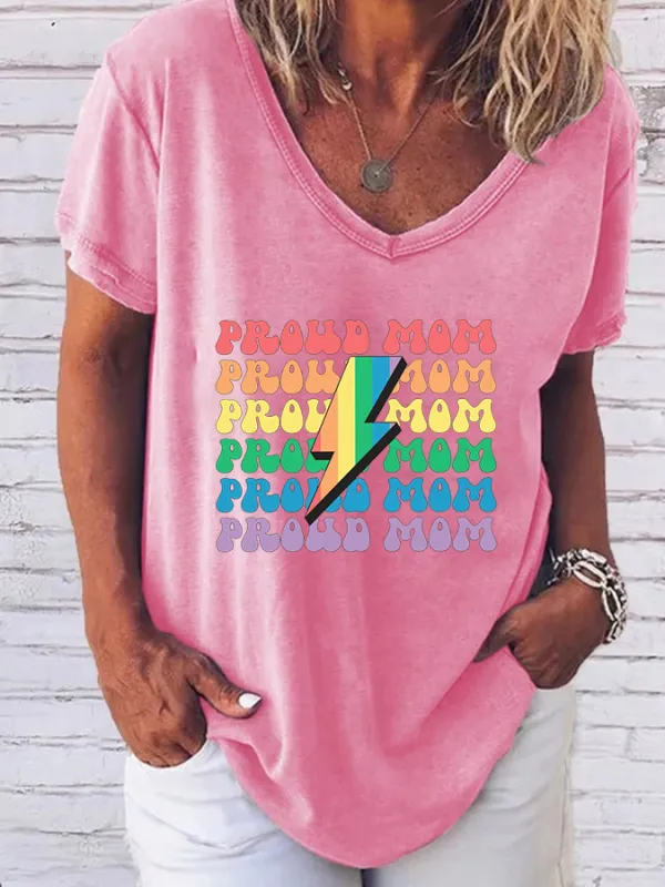 Women'S Pride Month Pride Mom V-Neck Short-Sleeved T-Shirt