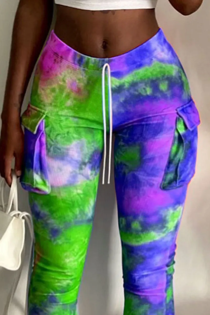 Tie Dye Drawstring Split Hem Pants