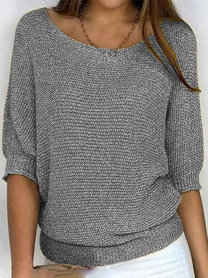 Women's solid color casual loose three-quarter sleeve sweater