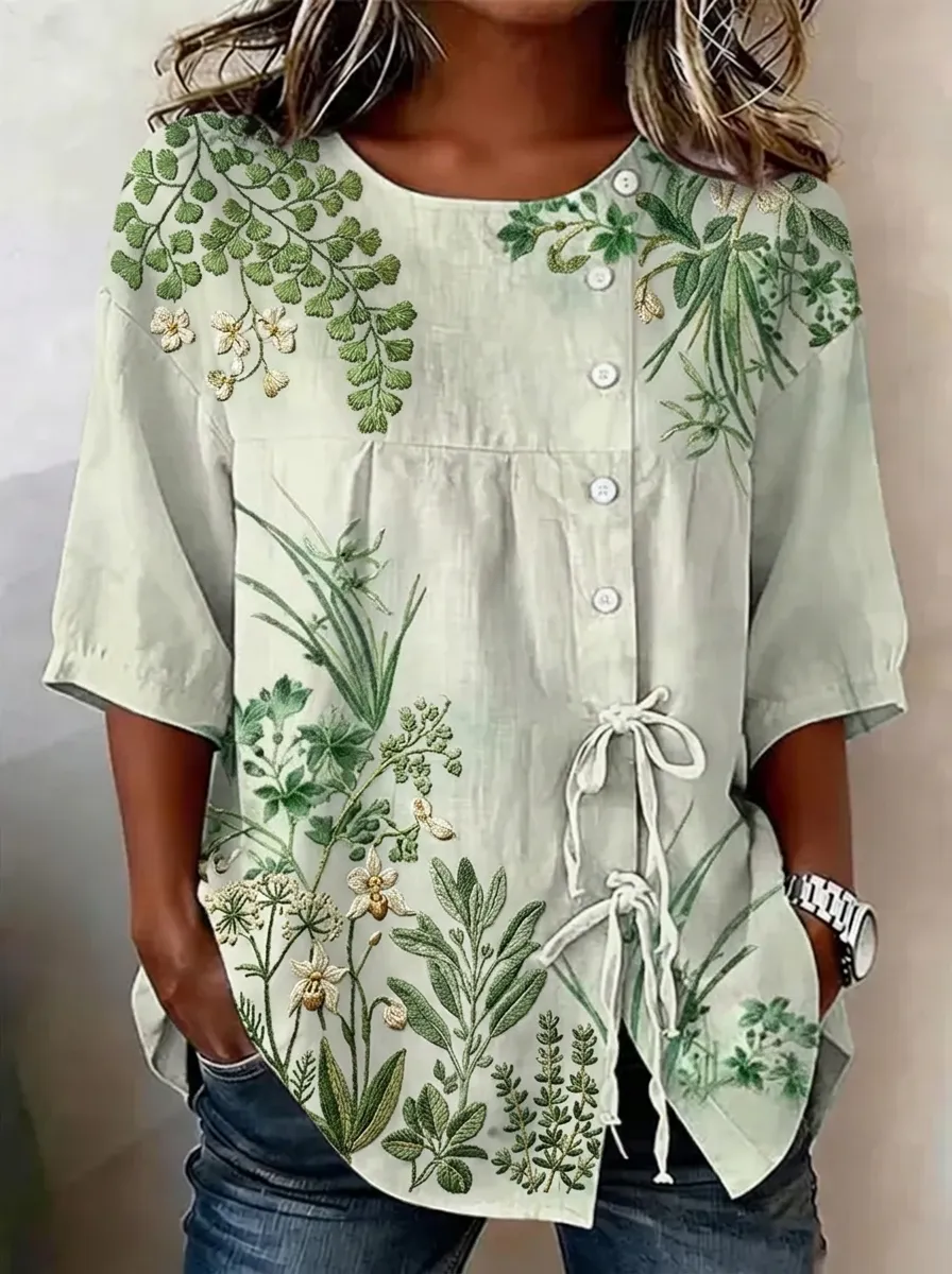 Women's Nashville Botanical Floral Printed Button-Up Top
