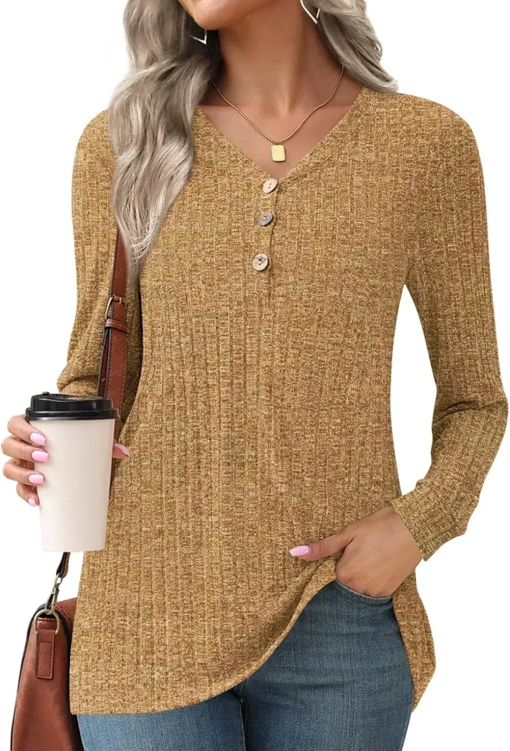 HOTGIFT Womens 2024 Fall Winter Tunic Tops Long Sleeve Casual T-Shirts Soft Comfy Stripe Blouse Lightweight