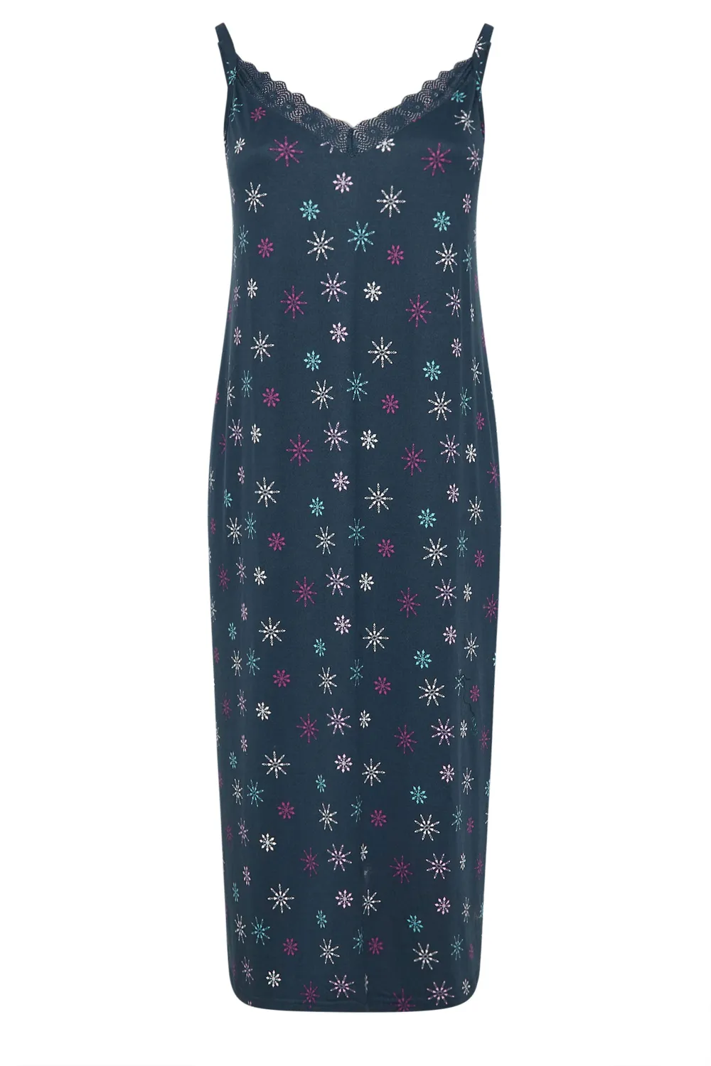 YOURS Curve Blue Snowflake Print Soft Touch Midaxi Chemise